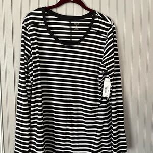 a.n.a Black and White Striped Long Sleeve Tee